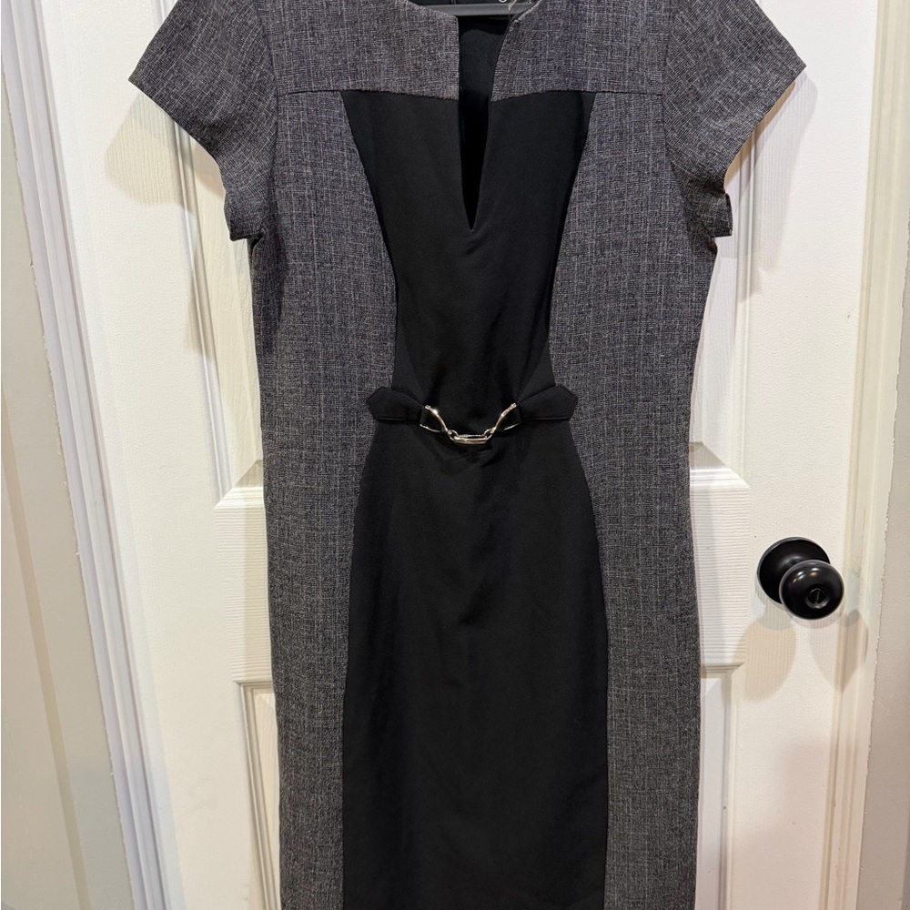 Connected Apparel Gray and Black Midi Dress